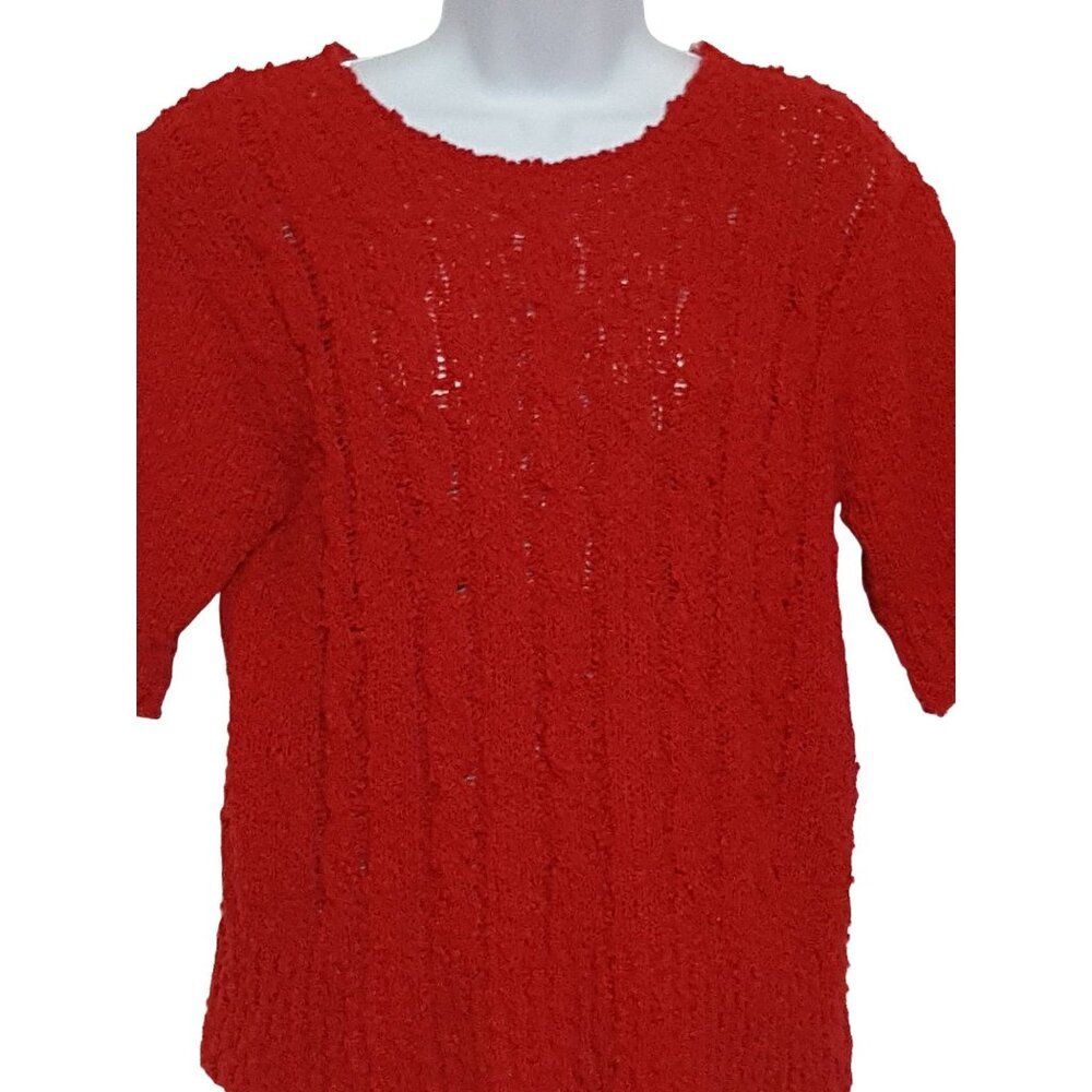 Greenwich Square Vintage 80s Womens Sweater Top Short Sleeve Nubby Red‎ S